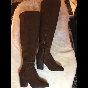 JASMIN-Suede over the knee tan boots. Sz  7.5